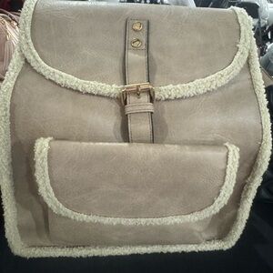 Stylish Tan Backpack with Shearling Trim